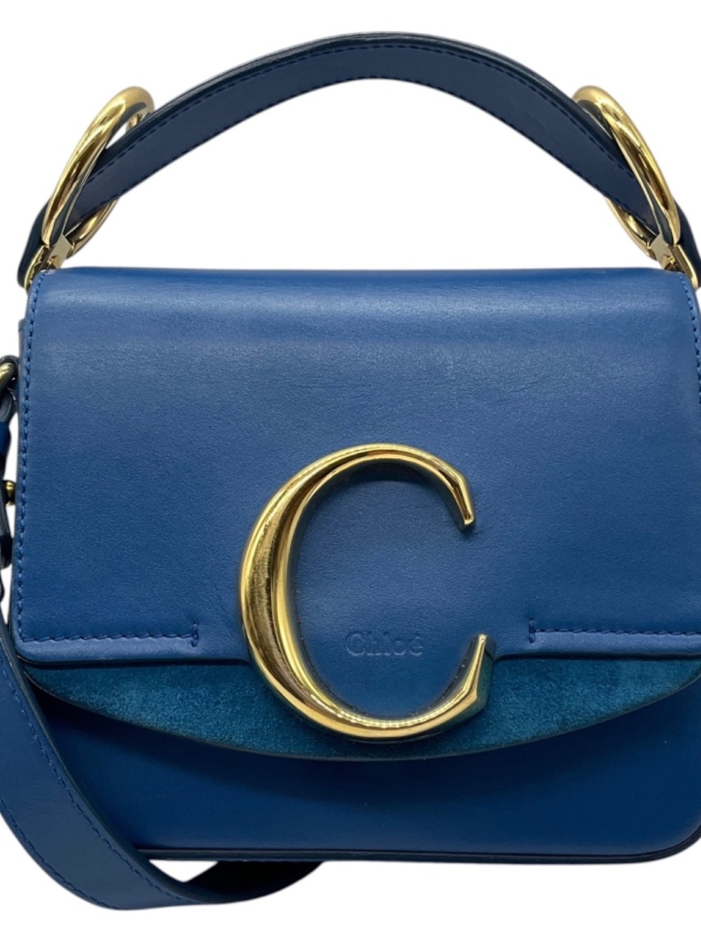 CHLOE BLUE LEATHER MINI C SHOULDER BAG WITH GOLD HARDWARE